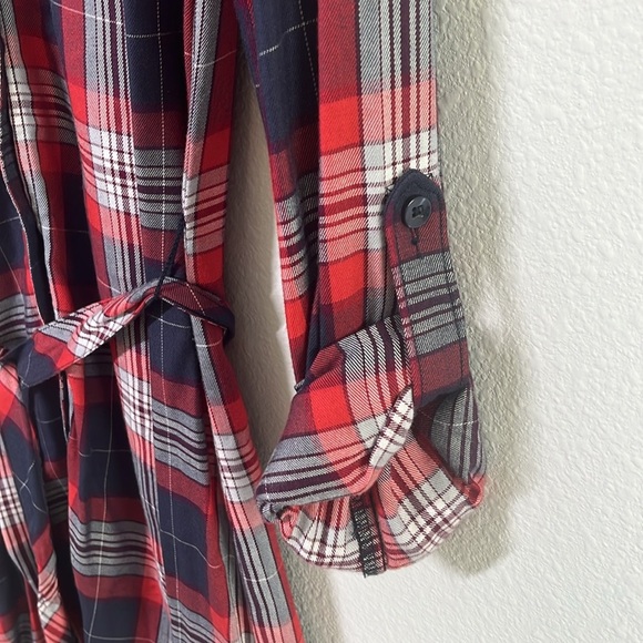 Banana Republic Plaid Shirt Dress Red Navy White Size 2 - Picture 6 of 8